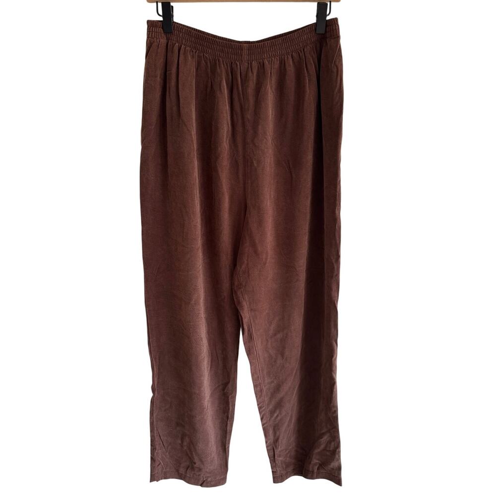 Tianello Womens Size Large Brown Pull On Elastic Waist Tencel Rayon Pants